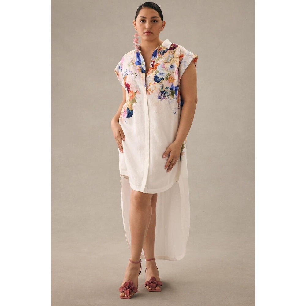 Anthropologie Maeve Floral High-Low Shirt Dress Size Large Floral